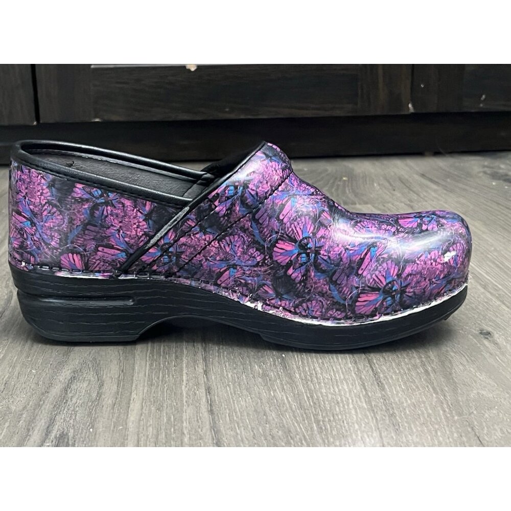 RARE DANSKO XP PATENT LEATHER PINK/BLUE PRINT CLOG 38 - Picture 9 of 13
